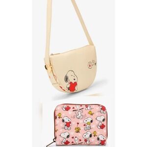 NEW Peanuts Snoopy & Woodstock Heart Valentines Crossbody Bag & LOUNGEFLY WALLET